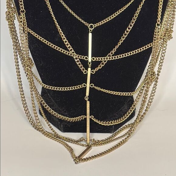 BCBG Generation Gold Tone Multi-Layer Chain Statement Bib Necklace 17” - Picture 2 of 6